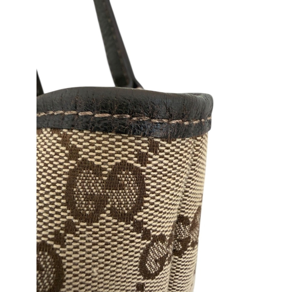 Gucci GG Canvas Mushroom Embroidered Small Tote Brown Leather Italy - Picture 9 of 14